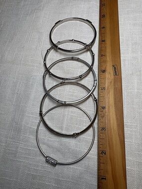 Silver Tone Stackable Hoop and Bangle Bracelet Set of 5